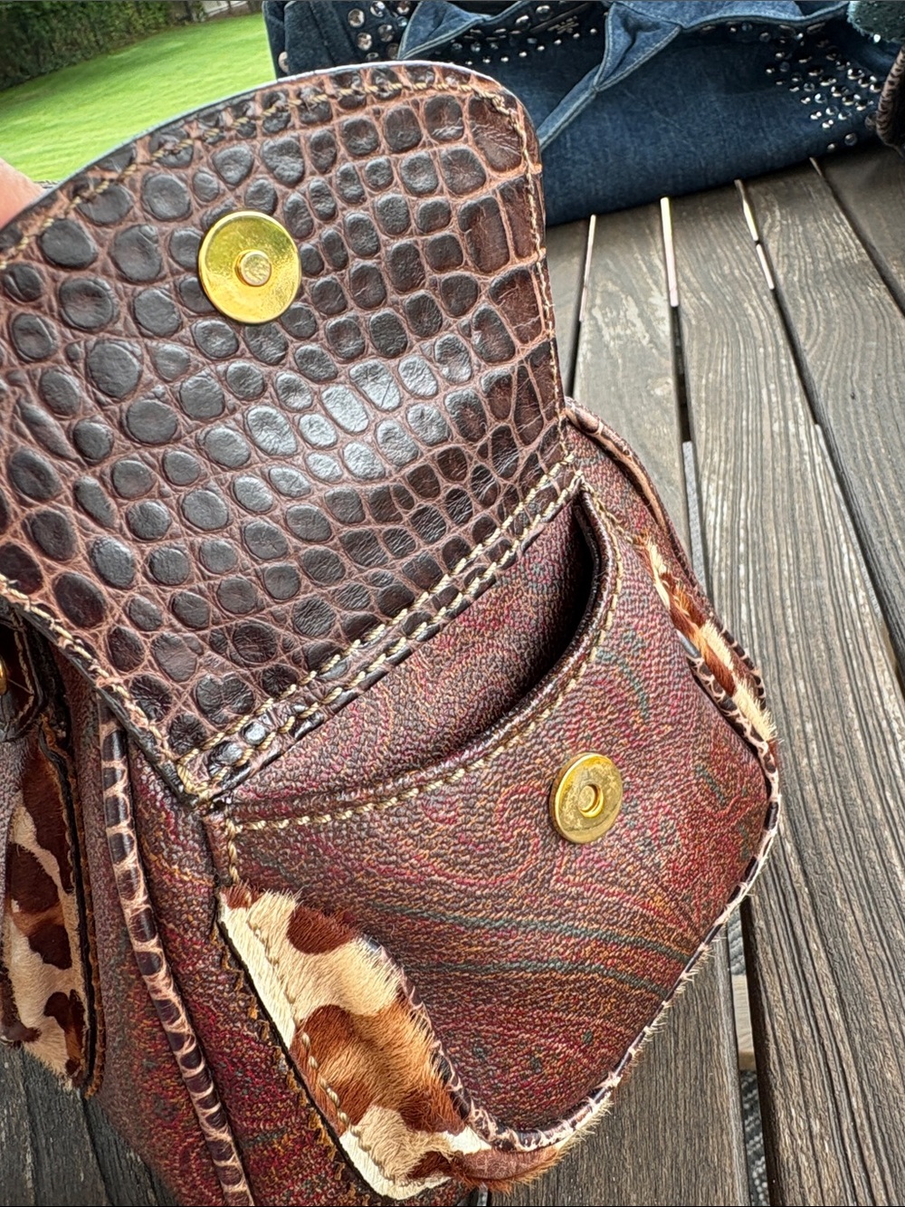 Etro Rare Brown and Cream Animal-Print Satchel with Gold Hardware - Picture 11 of 17